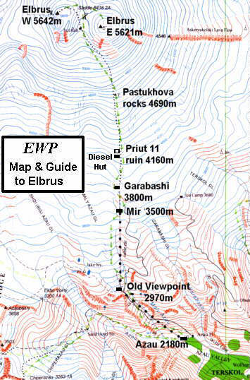 map of Elbrus ascent